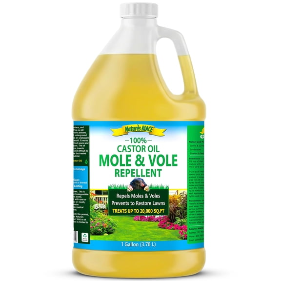 Nature's MACE Mole & Vole Repellent 1 Gallon Pure Castor Oil Concentrate Covers up to 20,000 Sq ft. | Safe Repellent for Home Lawn Protection