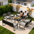 thumbnail image 4 of Lofka 8-Piece Patio Furniture Set, All-Weather Wicker Conversation Set with 2 Loveseats, 4 Rocking Chairs, 2 Glass Coffee Tables, Outdoor Furniture for Backyard, Balcony, Deck, Porch, Gray Cushions, 4 of 11