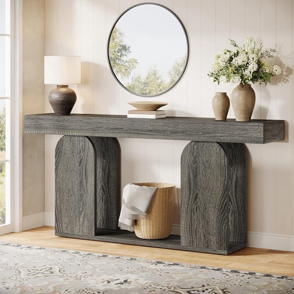 Tribesigns 70.9-inch Extra Long Sofa Table, Farmhouse Console Tables with Wood Frame and Storage Shelf for Living Room, Hallway (Dark Gray)