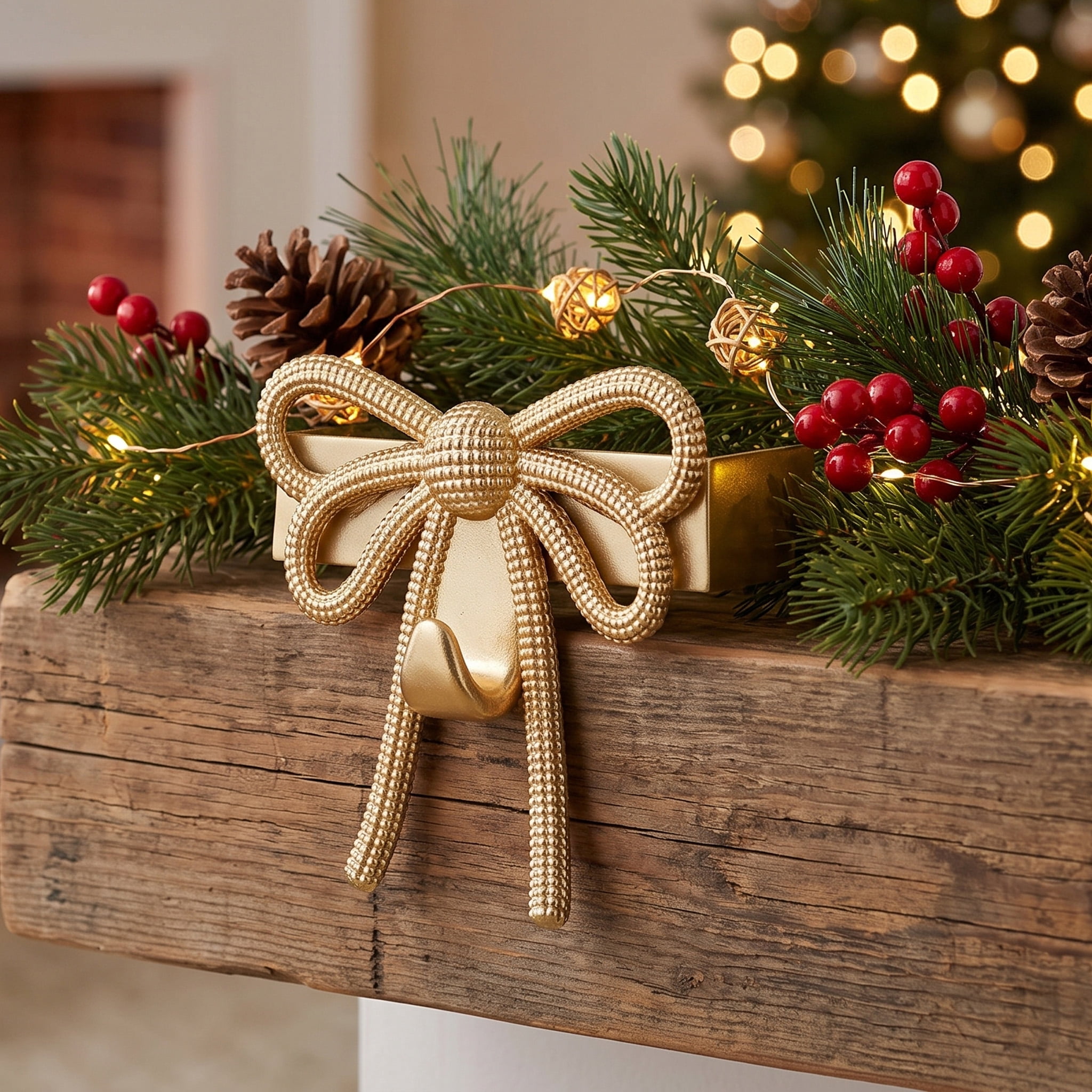 Gold Bow Christmas Stocking Holder, 7", by Holiday Time