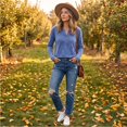 thumbnail image 5 of Dwellite Women Henley Long Sleeve Fall Sweaters Lightweight Business Casual Work Button Pullover Sweater Tops Soft 2026 Spring Winter Blue XL, 5 of 7