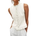 thumbnail image 6 of Sleeveless Women Solid Button Down Ruffle Knit Vest Peplum Tops, 6 of 6