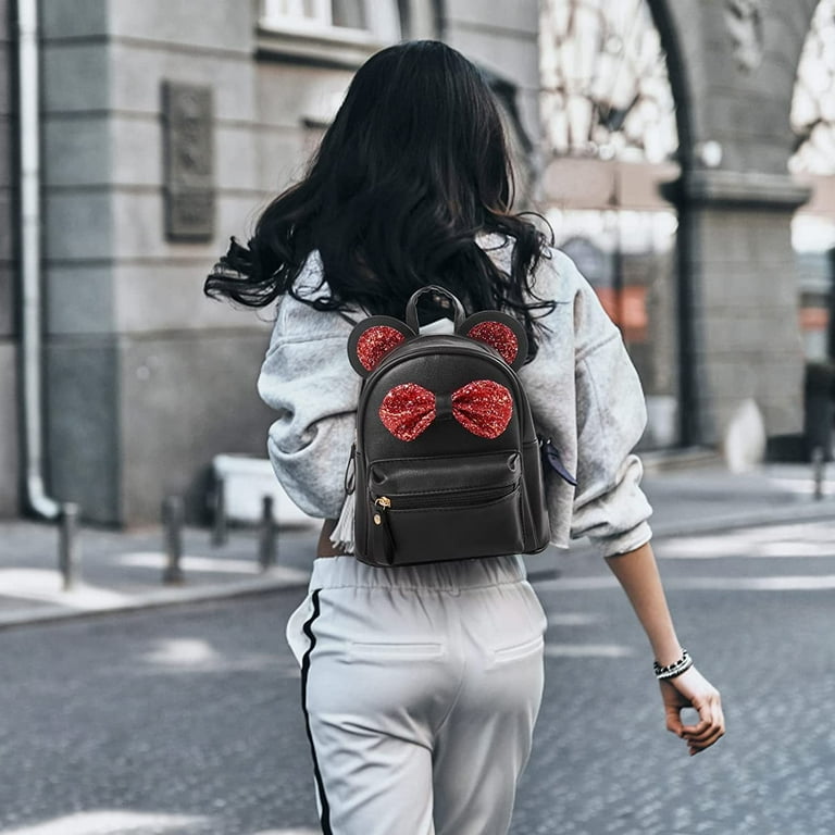 cute black mini backpack McKlein ACADIA Leather Bow Front pocket with twist lock Cute Mini Backpack Purse Fashion