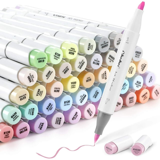 Marcadores de pincel con alcohol pastel Ohuhu, 48 colores, recargables