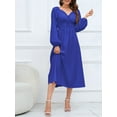 thumbnail image 6 of KelaJuan Women Casual Dress Elegant V Neck Long Sleeve Solid Color Party Dress Summer Elastic Waist Slim Fit Long Dress, 6 of 6