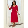 thumbnail image 7 of KISSMODA Midi Dresses for Women Casual 3/4 Sleeve Wrap Dress Plus Size Curvy Cocktail Dresses with Pockets, 7 of 7