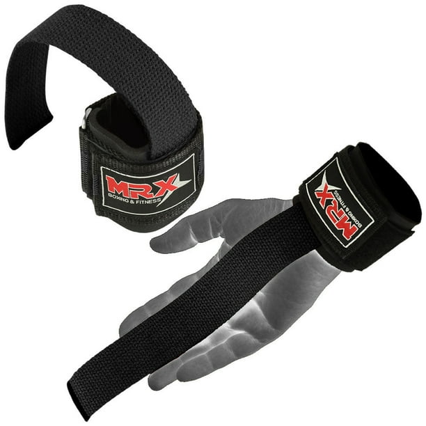 MRX WEIGHT LIFTING BAR STRAPS WITH WRIST WRAPS HEAVY DUTY BODYBUILDING