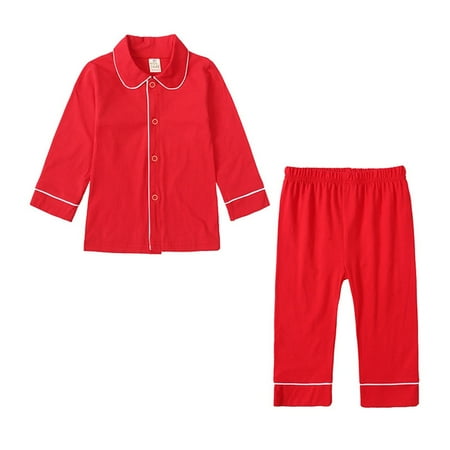 

MANHUJI Kids Clothing Sets Christmas Boys Girls Pure Color Red Long Sleeve Shirt Long Pants 2Pcs New Year Cardigan Cotton Pajamas Can Wear Outside Clothes for Kids Girls Clothes Size 7 (B 80)