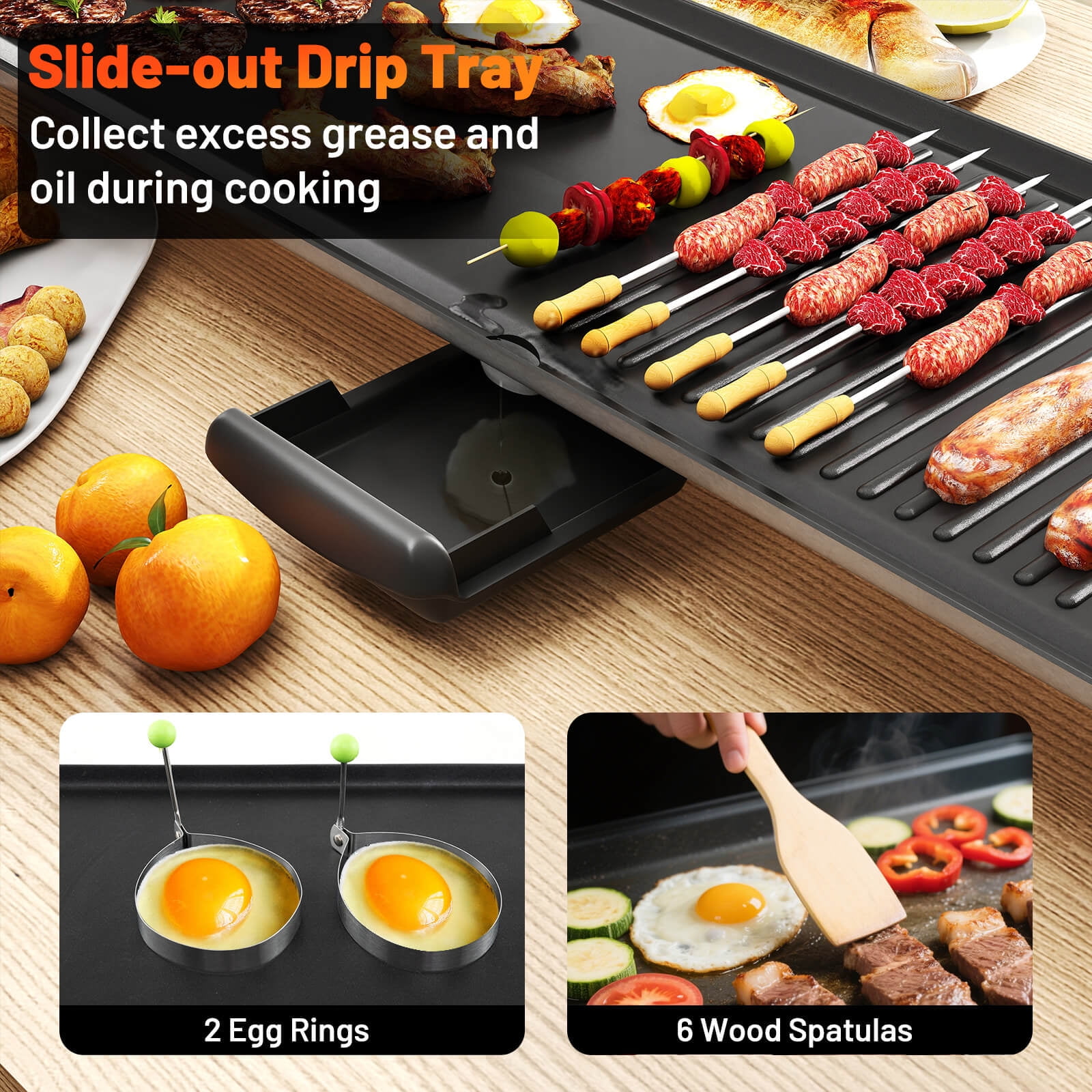 Costway 39.5" Extra Large Electric Teppanyaki Grill with 2 Cooking Surface Adjustable Temperatures and Drip Tray