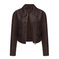thumbnail image 3 of SWSMCLT Women's Short Moto Jacket Collared Slim Fit Crop Jackets Zip Up Motorcycle Coat Long Sleeve Suede Vegan Leather Fall Pockets Red 4, 3 of 5