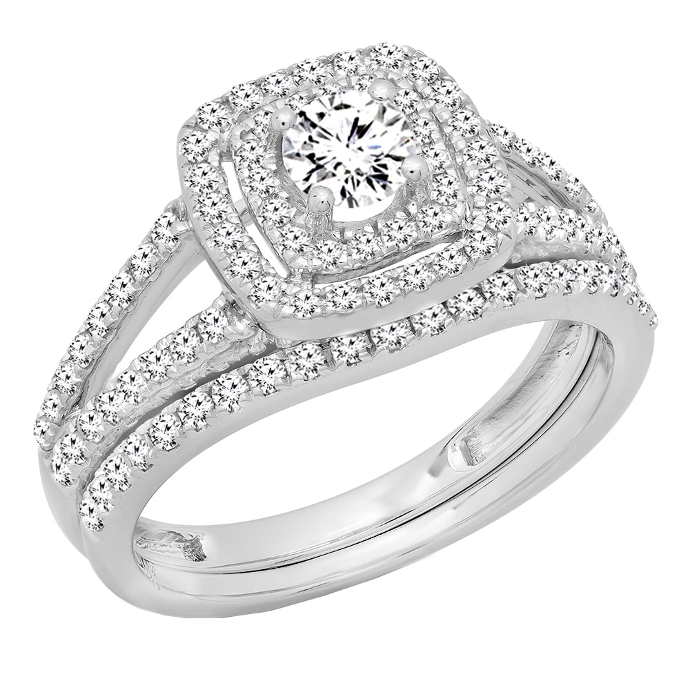 ctw Dazzlingrock Collection 0.33 Carat 10K Gold Round Diamond Ladies Halo Bridal Engagement Ring Matching Band Set 1/3 CT 