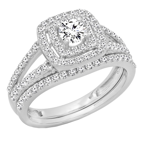 Dazzlingrock Collection 1.00 Carat (ctw) 10K Round Diamond Split Shank Halo Engagement Ring Set 1 CT, White Gold, Size 9.5