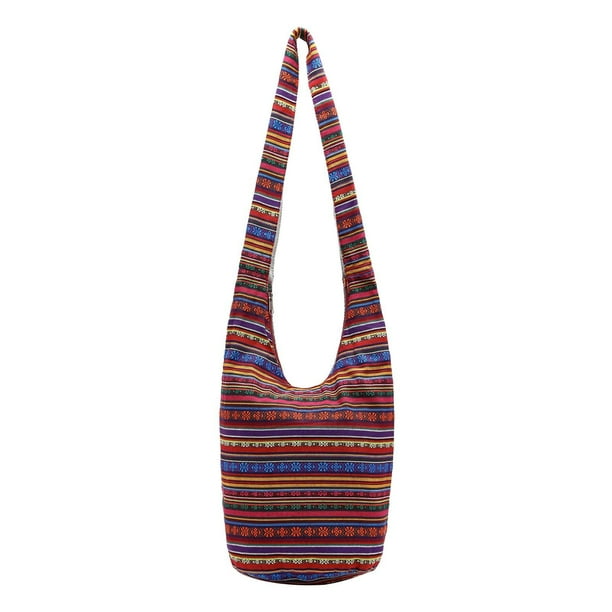 Bohemian Cotton Hippie Crossbody Bag Hobo Sling Bag Messenger Bag Handmade Bohemian Shoulder Bags Burgundy