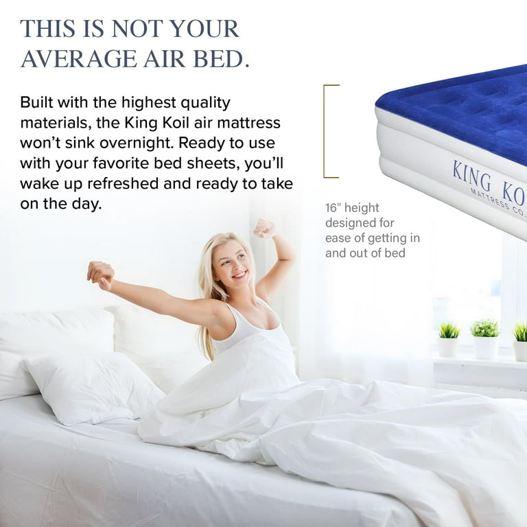 King Koil Pillow Top Plush Queen Air Mattress With Built in High Speed Pump Best For Home Camping Guests Queen Size Luxury Double Airbed Adjustable Blow Up Mattress Waterproof 1 Year Warranty Walmart....