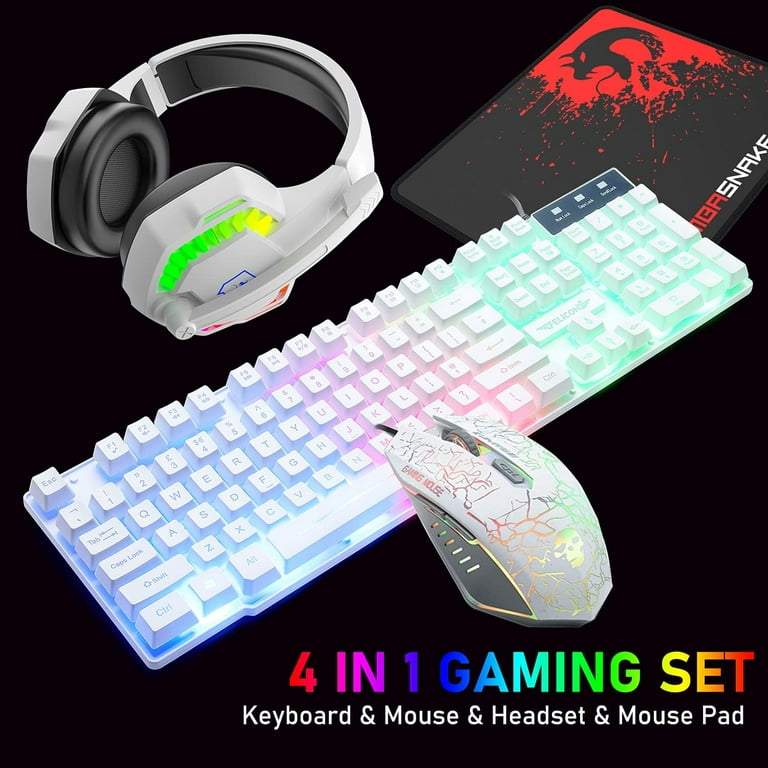 Wired Gaming Keyboard and Mouse Headset Combo,Rainbow LED Backlit