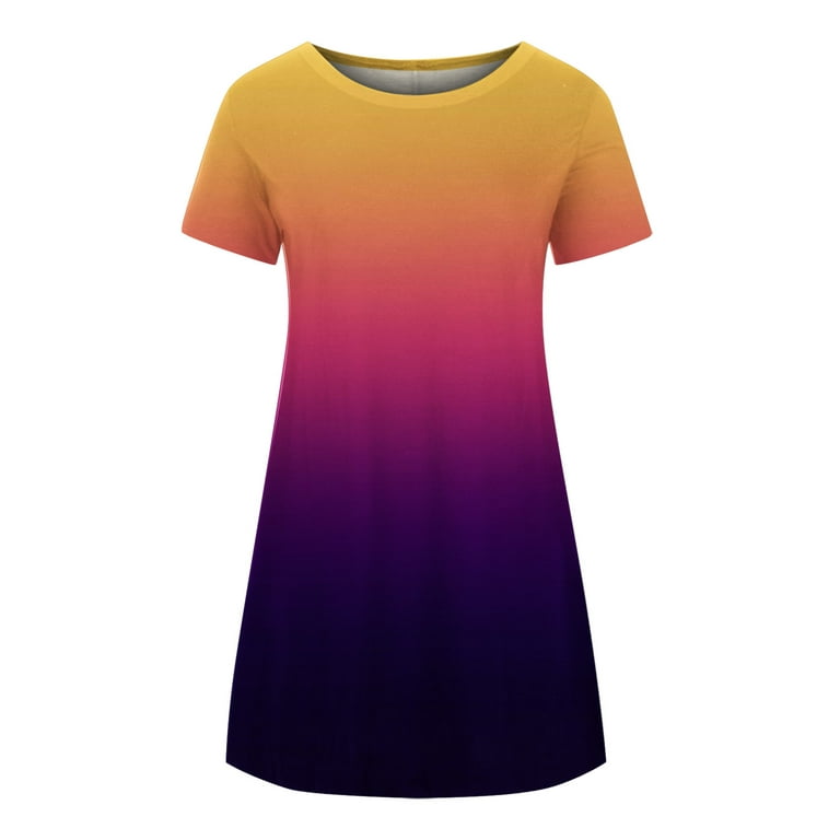 QLEICOM Womens Summer Tie Dye Short Sleeve T Shirts, Ombre V Neck
