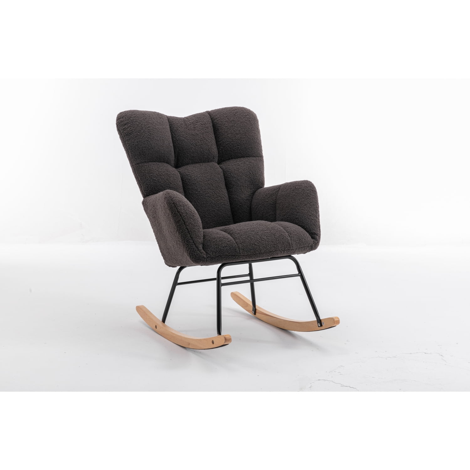 050-Teddy Fabric Rocking Gilder Nursery Chair For Living Room Indoor,Dark Gray