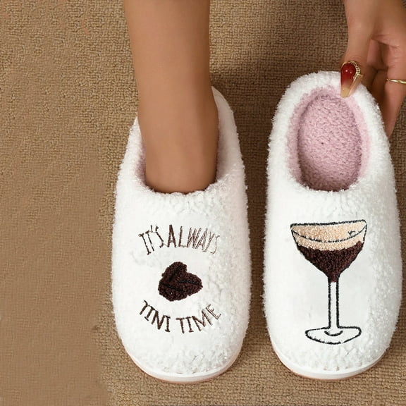 Woman Slippers Slip-on Slides Flats Close Toe Winter Home Furnishing Outdoor Indoor Fashion Slippers White 5.5