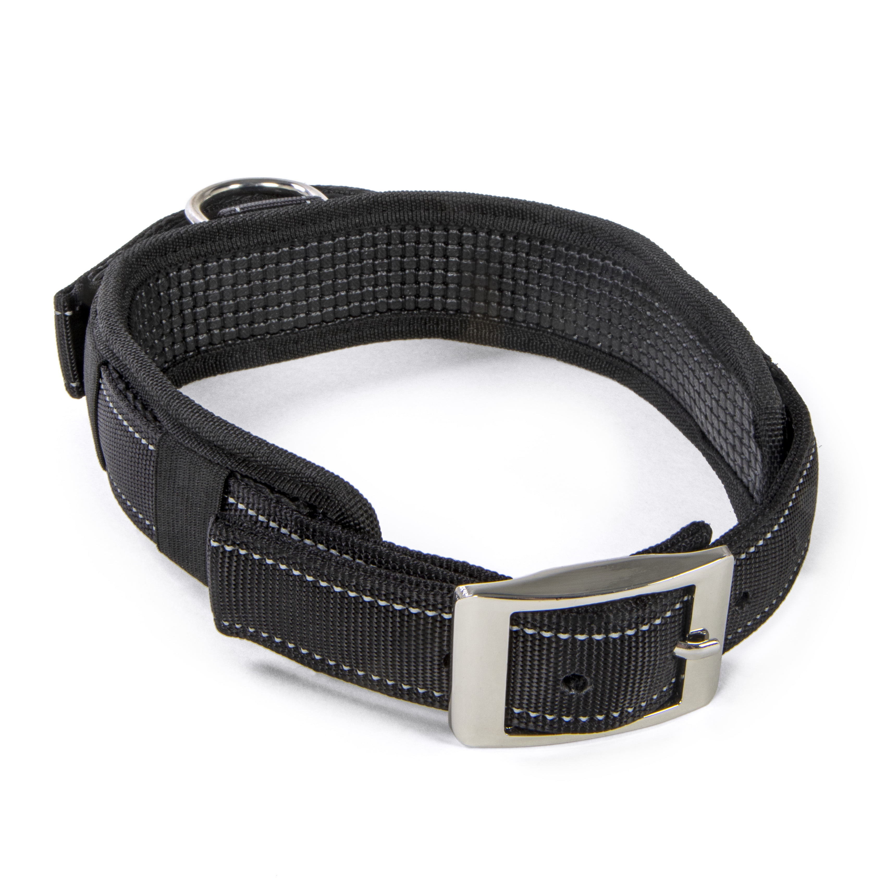 X-Large Black & White Leather Dog Collar with a Handle for Firm Control 