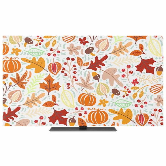 Autumn TV Dust Cover,Stretchable TV Screen Desktop Computer Protector Cover,Fall Pumpkins Maple Leaves Cartoon Art Decor Television Dustproof Slipcover for 2832 Inch Flat or Curved TVs