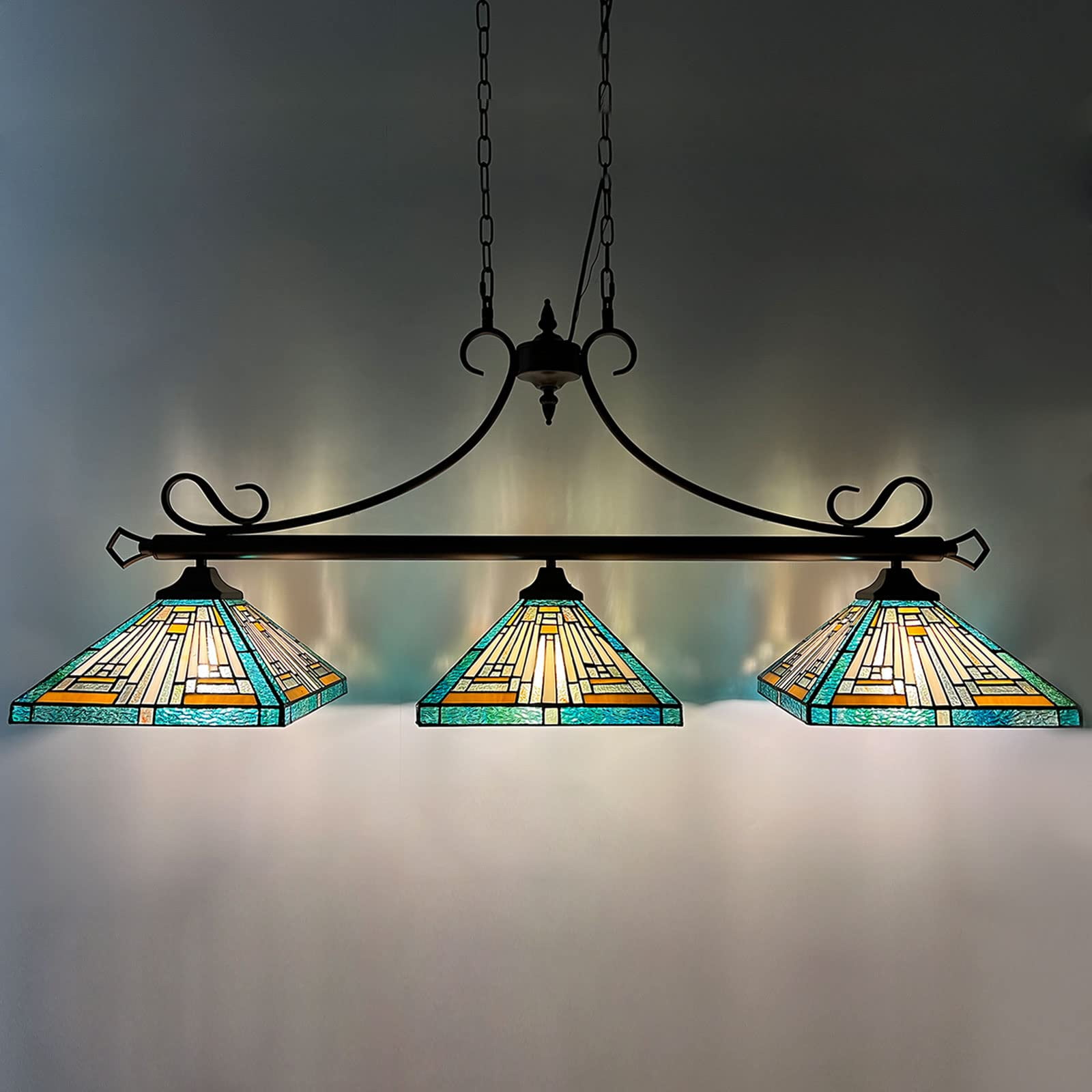 Tiffany Pool Table Light, 47“ Wide Mission Style Large Pendant Light