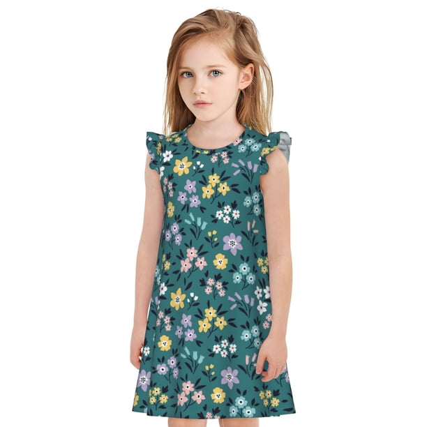 Balery Floral Camisón de princesa para niñas, pijama de algodón con mangas abullonadas, suave y bonito.-Medium