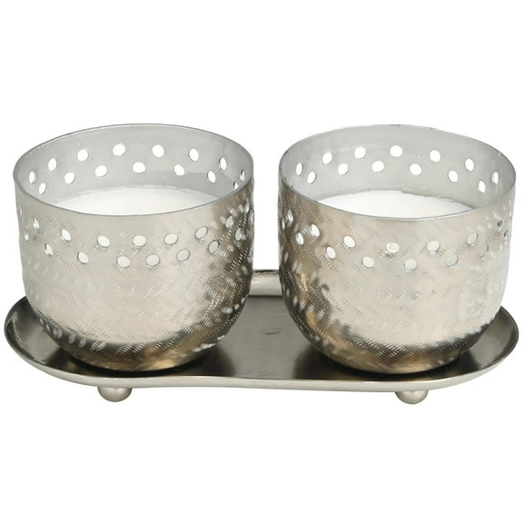 DecMode 2 Holder Silver Metal White Sage Scented Cutout Spotted 7 oz 1 Wick Candle with White Wax, (Set of 2)