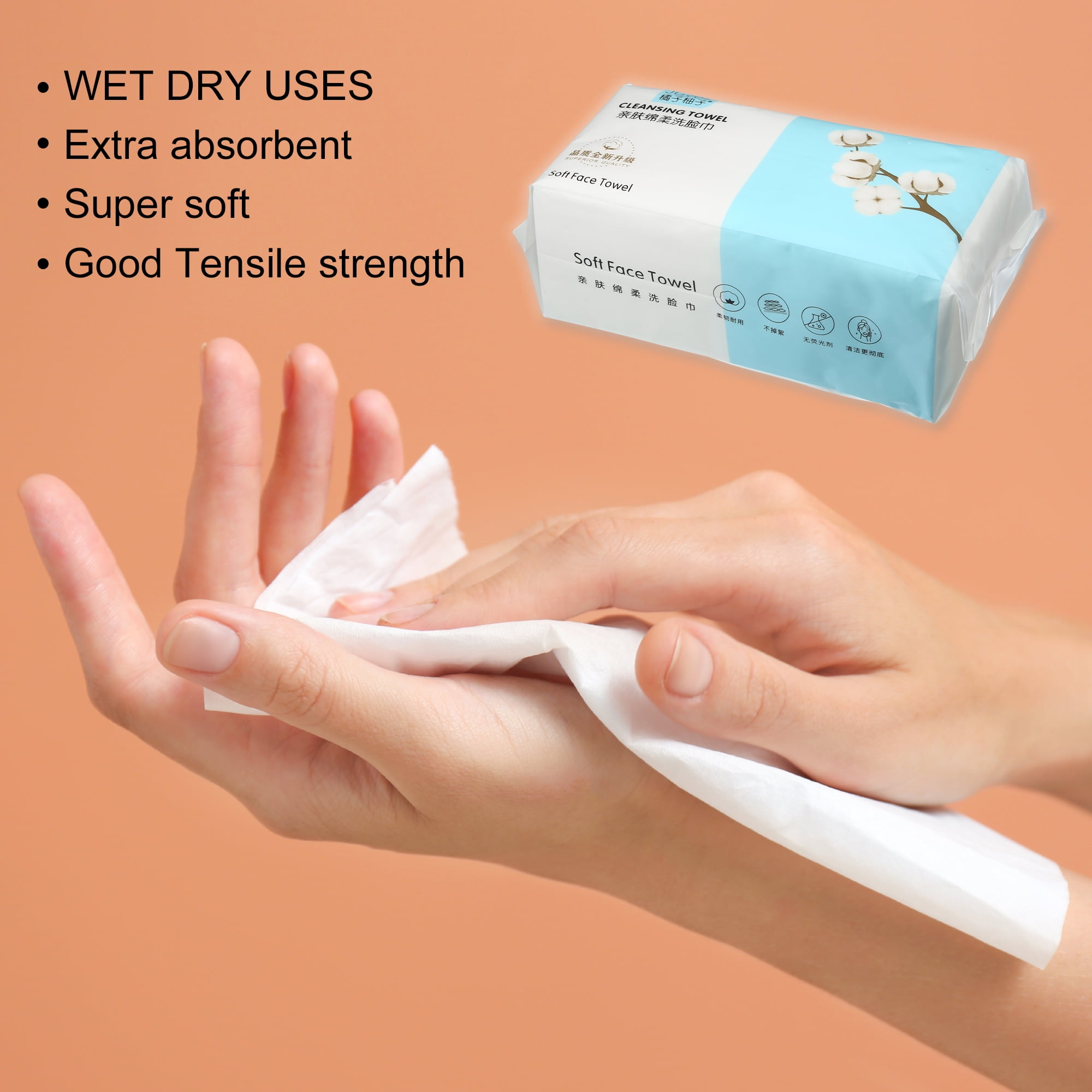 Unique Bargains Pack of 60pcs Disposable Face Towel Tissue Wet and Dry White 7.87"x7.87"