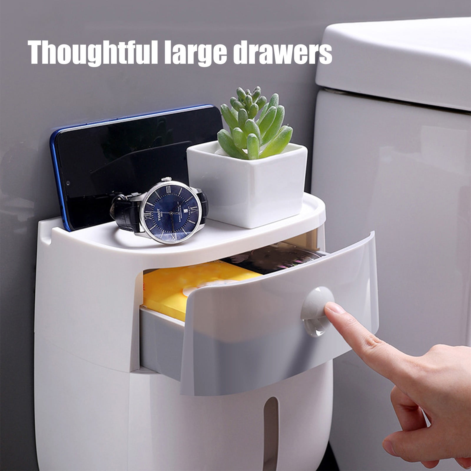 Sensor Tissue Dispenser, Automatic Paper Towel Holder, Wall Mounted Bathroom Organizer with Transparent Window, White Plastic for Kitchen and Office