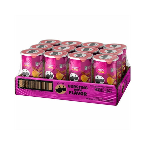 Pringles BBQ Potato Crisps Chips Grab N’ Go 2.5 oz Cans (12 Pack) – Bold Smoky Flavor Stackable Snack for Lunches & Travel