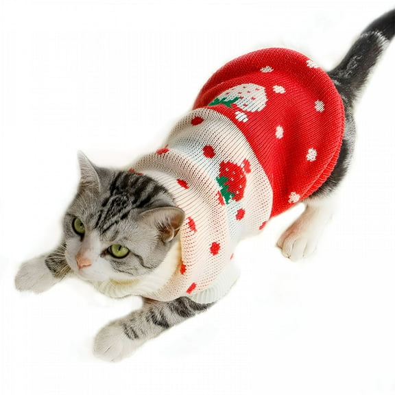 GASTROPOD Pet Clothes, Cat Sweater Winter Warm Puppy Clothes Strawberry Knitwear Turtleneck Dog Sweaters for Cats Kitten Puppy