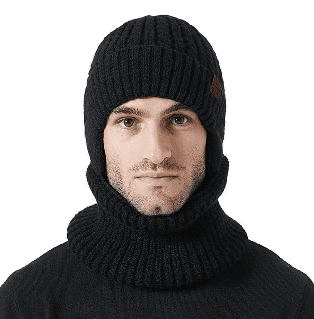Women Men Winter Beanie Hats, Two Pieces Fleece Lined Knit Balaclavas Mask Set, Unisex Skull Neck Circle Scarf Ski Snow Hat