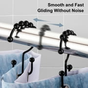 Siaomo Shower Curtain Hooks Rings, Premium Stainless Steel Rustproof Double Glide Shower Hooks for Bathroom Shower Rods Curtains,Double Hooks-Set of 12, Black