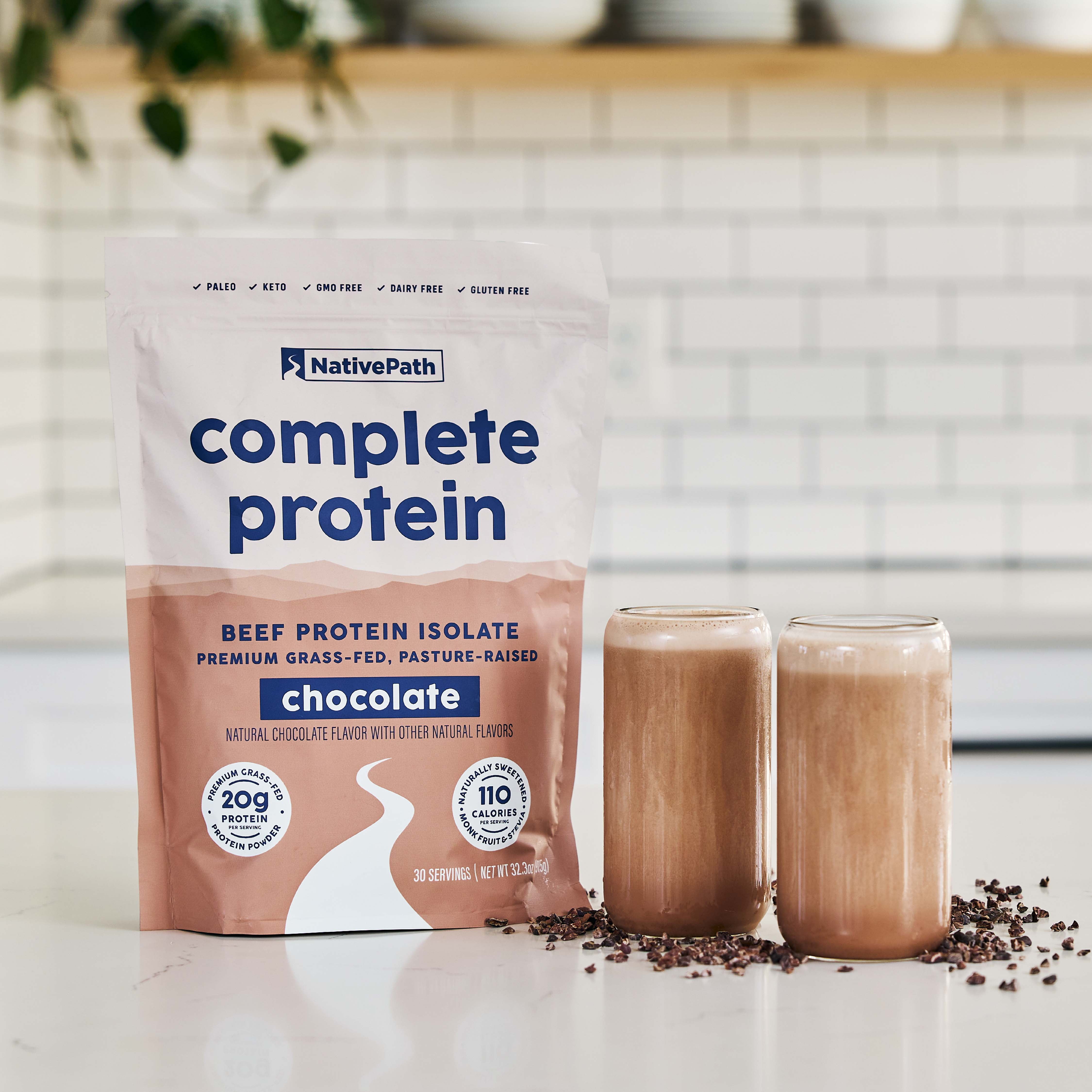 NativePath Beef Protein Powder Chocolate, 20g Grass-Fed Isolate, Dairy-Free Keto, 30 Servings