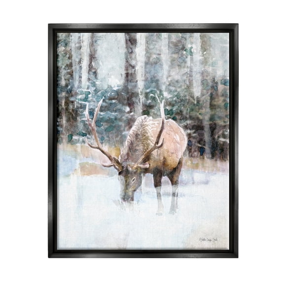 Stupell Industries Elk Abstract Woodland Nature Animals & Insects Painting Black Floater Framed Art Print Wall Art, 17 x 21
