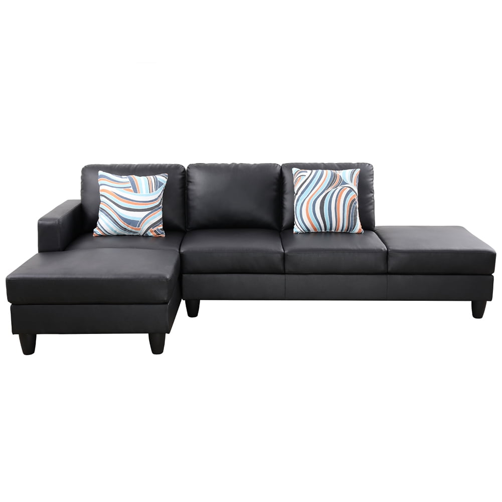 Kadyn L Shaped Sofa Couch Set for Living Room, Black Faux Leather Sectional Sofa-Left Kadyn L Shaped Sofa Couch Set for Living Room, Black Faux Leather Sectional Sofa-Left