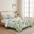 thumbnail image 5 of Twin XL Quilt Set 68''x98'', Spring Daisy Lightweight Bedspread Coverlet Set with 2 Pillow Shams, Watercolor Flowers Floral Green Stripes Breathable All Season Quilt Bedding for Dorm/Guest Room, 5 of 9