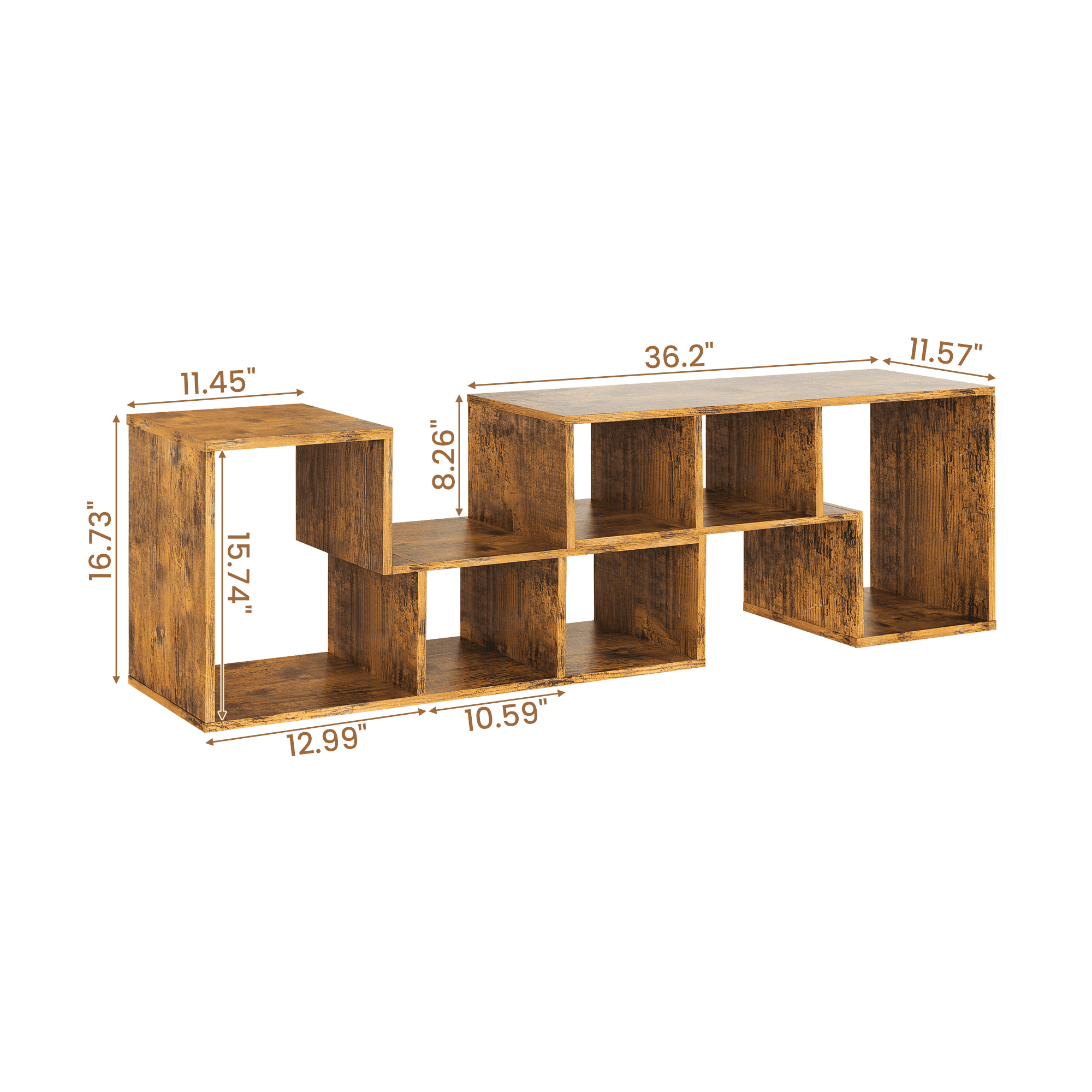 MOOSENG Horizontal Bookshelf, Vintage 2 Shelf Cube Bookcase L-Shaped TV Console Stand, Modern Entertainment Center with Open Storage Shelves for CDs/Movies/Books for Living Room, Bedroom