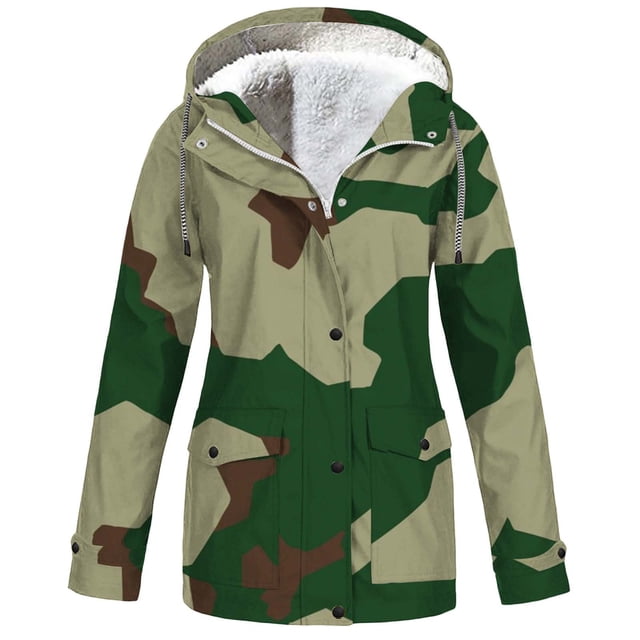 LOVZFMLL Jackets for Women Solid Rain Jacket Outdoor Plus Size Hooded Raincoat Windproof