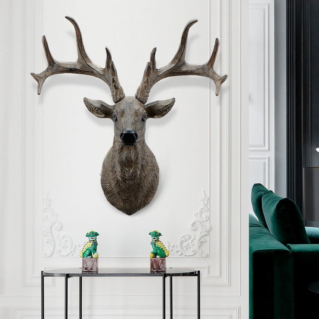Estatua de ciervo 3D, arte moderno, cuernos de pared de resina, de animales artesanales, decoración de pared para sala de , B Marrón oscuro BLESIY Estatua de pared de cabeza de ciervo