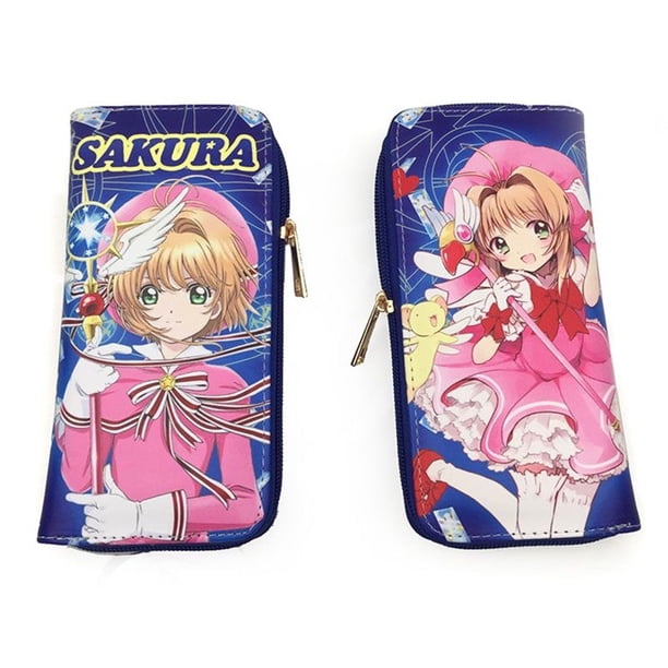 Anime Card Captor SAKURA PU Cuero Largo Cartera KINOMOTO Tarjetero Para Niñas Embrague