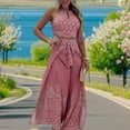 thumbnail image 4 of 2 Piece Boho Sets for Women Vintage Bohemian Sleeveless Halter Crop Top Tie-Waist Palazzo Pants for Beach Vacation, 4 of 7
