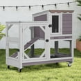 thumbnail image 6 of 2-Story Rabbit Hutch Bunny Cage with Leak-Proof Trays & Chew-Proof Ramp - Indoor/Outdoor 39.3" Wooden Rabbit Cage with Wheels for Rabbits, Guinea Pigs, Small Animal (Grey), 6 of 14