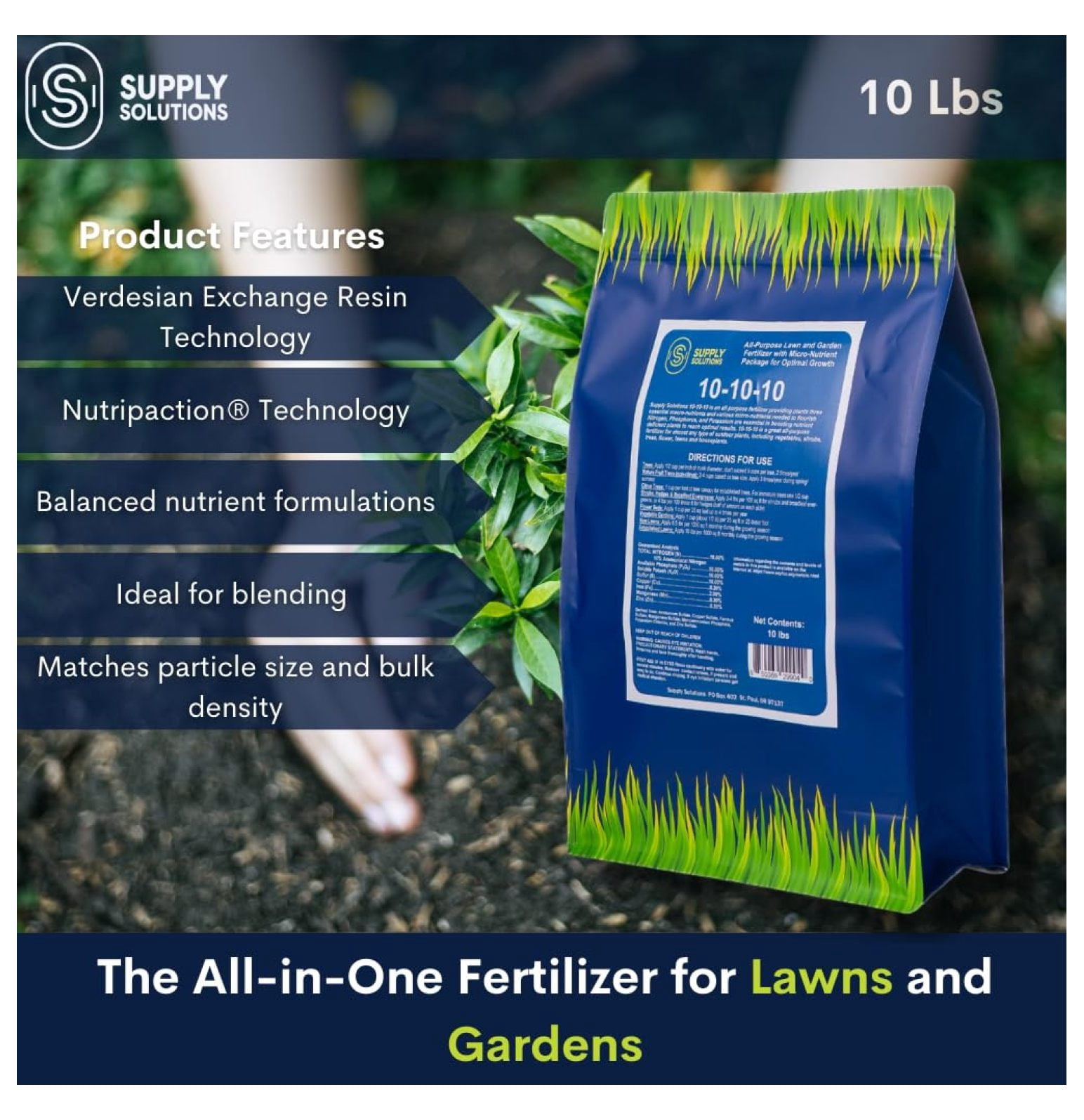 10-10-10 Complete Lawn & Garden Granular Fertilizer with Micronutrients – Balanced NPK Plant Food for Soil Health, & Roots – Safe for Vegetables, Fruits, Lawns (10 Pound)