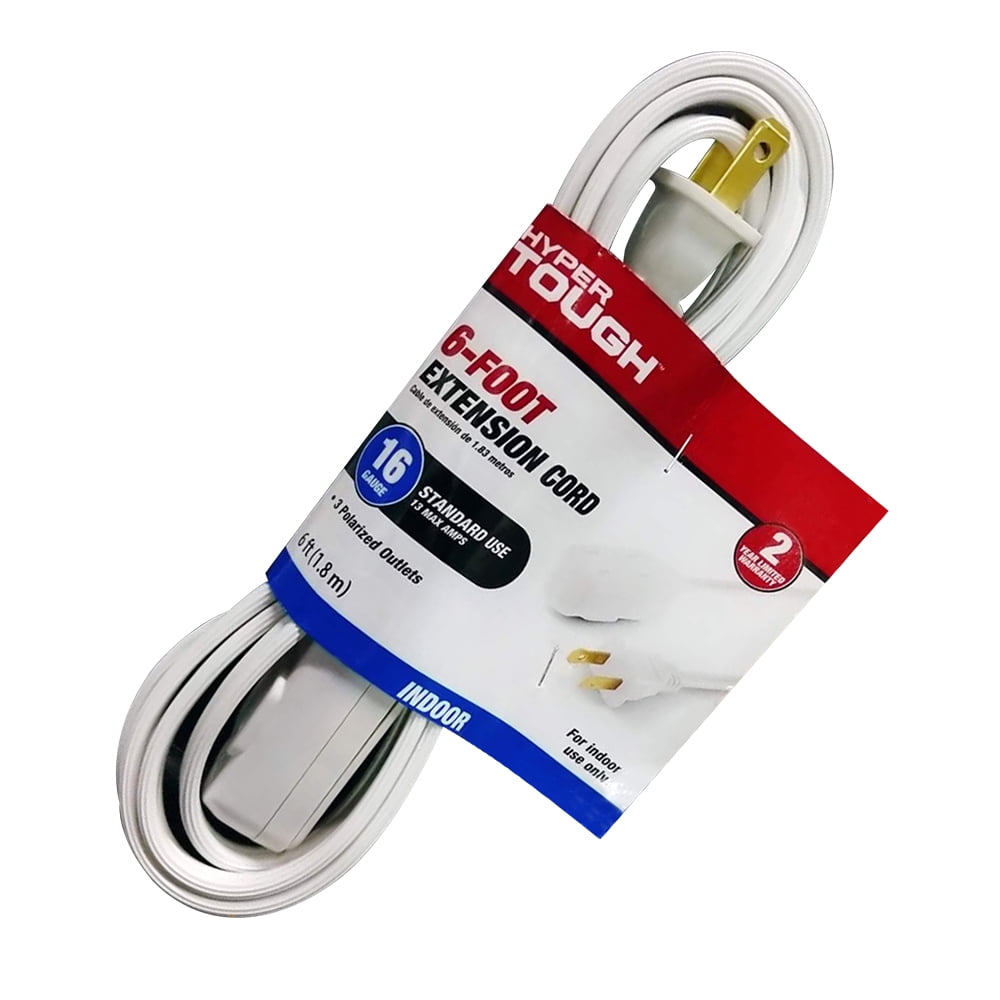 Hyper Tough 6FT 16AWG 2 Prong White & Black Indoor General Use Extension Cords
