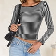 thumbnail image 6 of Seductiva Women's Long Sleeve Shirts Basic Tee Women Summer Short/Long Sleeve Tops Backless Striped Shirts Going Out T Shirt Y2K Crop Blouse Boat Neck Outfit Casual Workout Y2K Clothes Basic Tees, 6 of 9