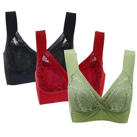

Spdoo Women Wire Free Bralette Lace Racerback Back Front Cross Smoothing Bra 3 Pack