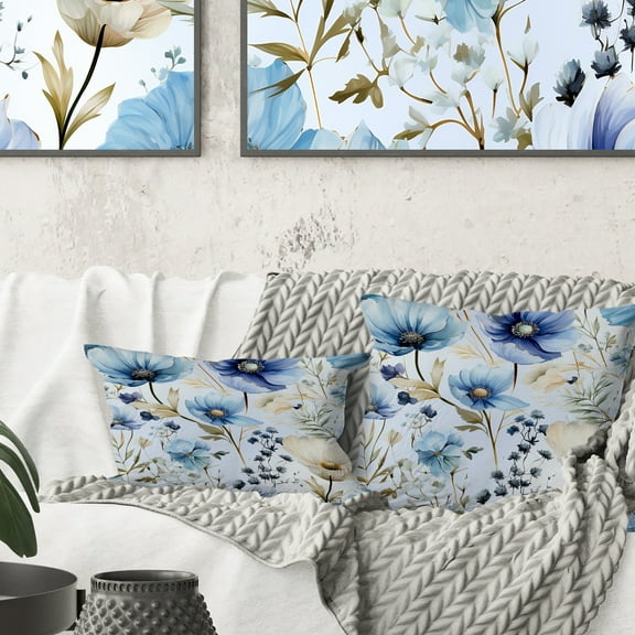 Designart "Peaceful Blue Watercolor Garden" Floral Printed Throw Pillow