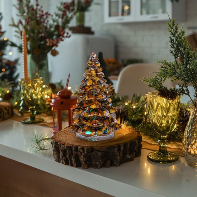 hengsof Holiday Christmas Tree Figurine Crystal Christmas Tree Decoration Xmas Ornament for Fireplace Tabletop Centerpiece Christmas Holiday Decoration Gift Decoration Ornaments