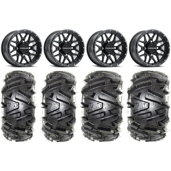 Raceline Krank 14" Black Wheels 26" Moto MTC Tires Can-Am Commander Maverick Renegade Outlander Defender